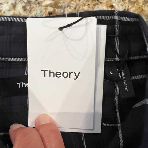 NWT Theory Men's Navy Irving Multi Standard-Fit Shirt in Ombré Grid Cotton -  L - Picture 7 of 9